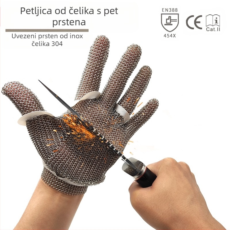 BX 5201 Rukavice otporne na rez s 304L nehrđajućim čeličnim prstenom, duljina 22 cm, za preradu mesa