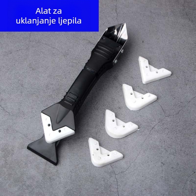 Škraper za silikon za staklo, alat 5-u-1 s kutnim škraperom, plastični, set od 5 komada, Yu Lin Double Ride