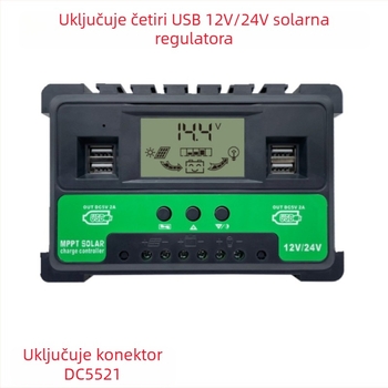 PWM solarni regulator punjenja s USB priključcima, zaslon struje, 12V-24V, 30A/40A/50A