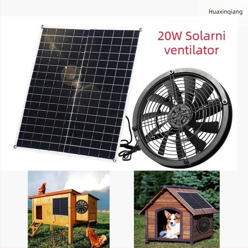 Solarnim napajan ventilator set izdušnog zraka, 20W, fotonaponski pogon, za skladište povrća i prostoriju za kućne ljubimce; 16V, upravljanje fotocelom