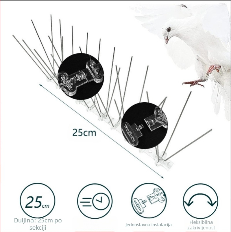 Balkonske bodlje protiv ptica – Model 223, plastika i nehrđajući čelik, odvraćanje ptica