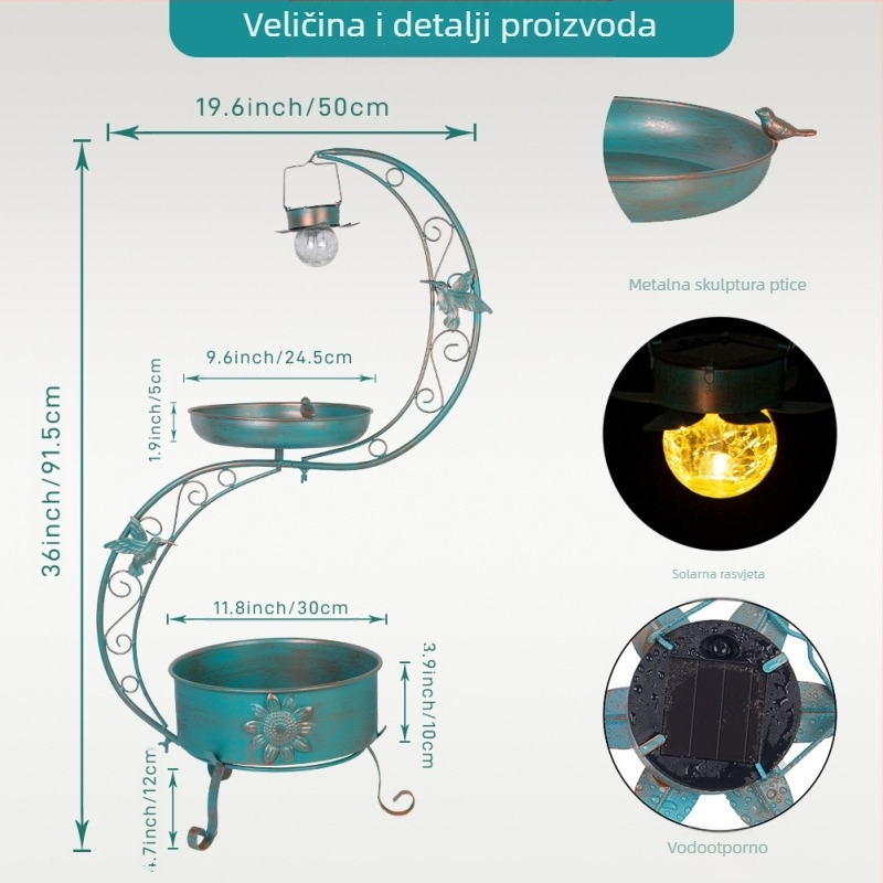 Željezna ukras za vrt: pastoralnog stila viseći cvjetni lonac s hranilicom za ptice i posudom za ptice za kvadratno dvorište, 1500 g