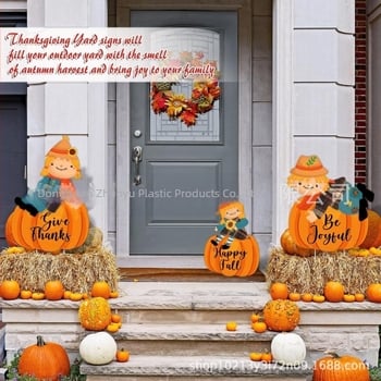 Vrtna pločica za Dan zahvalnosti sa štapom, UV ispis na PP šupljoj ploči, kišnica vrtna dekoracija