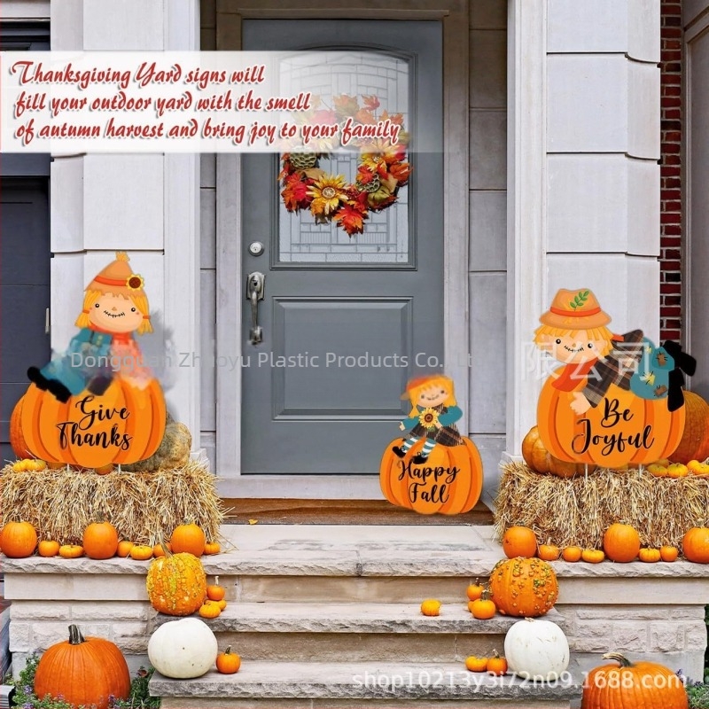 Vrtna pločica za Dan zahvalnosti sa štapom, UV ispis na PP šupljoj ploči, kišnica vrtna dekoracija