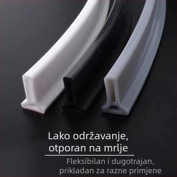T-oblik silikonova traka za kupaonicu za integrirani tuš prostor – samoljepljiva, vodootporna barijera za suho-mokro odvajanje