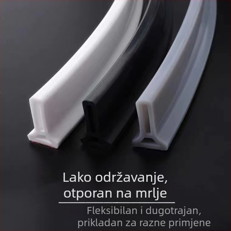 T-oblik silikonova traka za kupaonicu za integrirani tuš prostor – samoljepljiva, vodootporna barijera za suho-mokro odvajanje