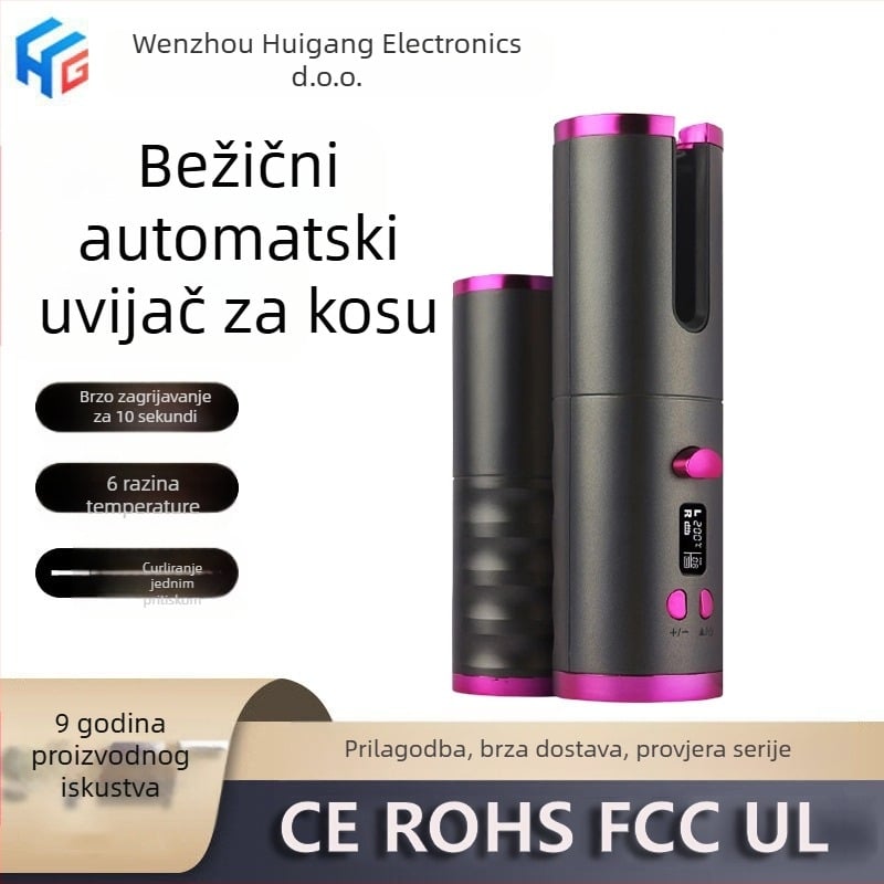 Kovrčanje za kosu s rotirajućim valjkom, digitalno bežično napajanje, prijenosni mini uvijač za kosu, 25 W, 5.1 V, 10 razina temperatura, ABS kućište