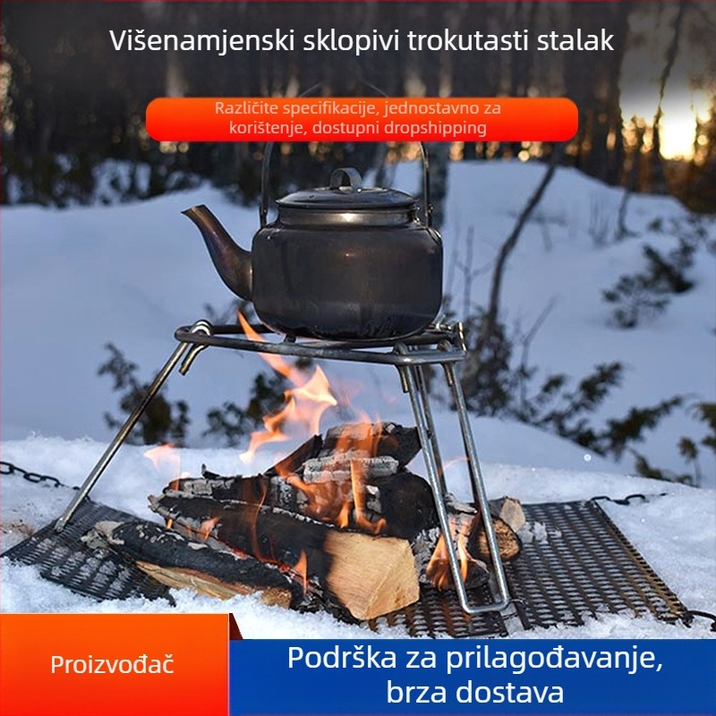 Vanjski sklopivi trokutasti stalak za kuhanje – željezo, 875 g, model JNHIS001, za 1–2 osobe