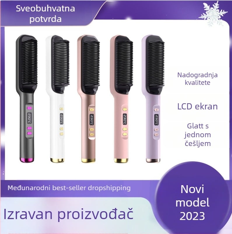 Četka za ravnanje kose s titanij-turmalinskim premazom i negativnim ionima, 15 razina regulacije temperature, 45W pri 220V (žično)