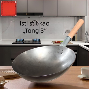 Wok – kovano željezo, kineski stil, neprijanjajući, s jednim dnom, dubina 8–11 cm