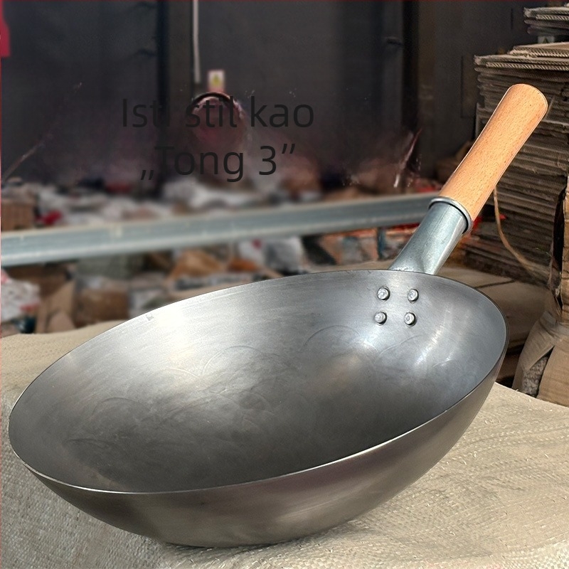 Wok – kovano željezo, kineski stil, neprijanjajući, s jednim dnom, dubina 8–11 cm