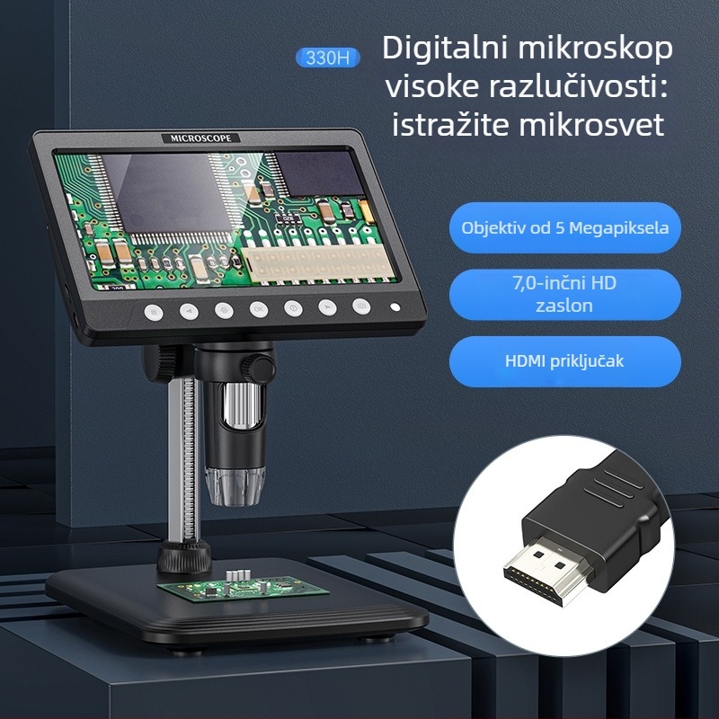 HDMI digitalni mikroskop s ugrađenim zaslonom, 100x povećanje, 2 MP senzor, prijenosni dizajn za elektroniku