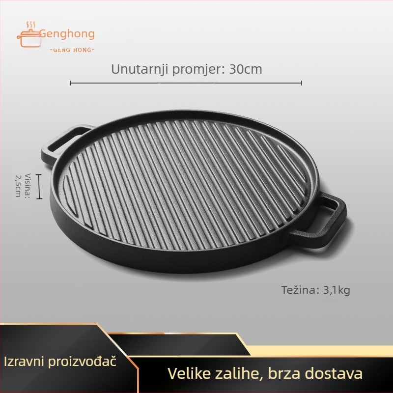 Ljevana dvostruka tava za roštilj; kompatibilna s plinom i indukcijom; dubina 2,5 cm; dno s više slojeva