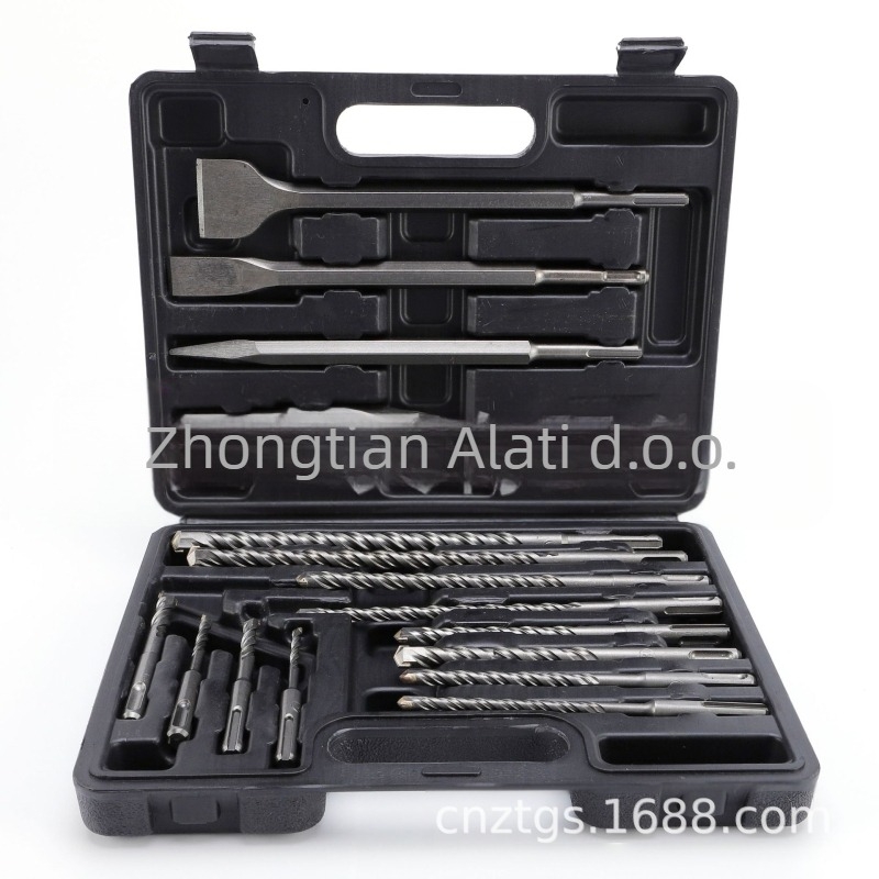 Set bušilica za čekić, 17 komada, okrugli osovinski dio, dvostruki žljebovi, za bušenje u zid i beton