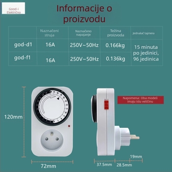 Gu Yi inteligentna utičnica s timerom, europski standard, mehanički 24-satni ciklus timera, automatsko uključivanje/isključivanje, CE certifikacija