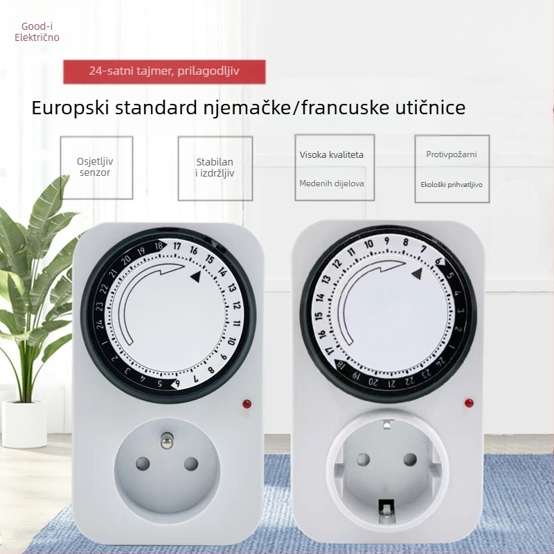 Gu Yi inteligentna utičnica s timerom, europski standard, mehanički 24-satni ciklus timera, automatsko uključivanje/isključivanje, CE certifikacija