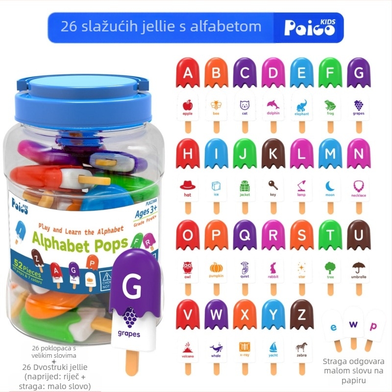 Montessori rani obrazovni igrač: usklađivanje 26 slova i brojki na sladoledu na štapiću za djecu 3-6 godina, plastika