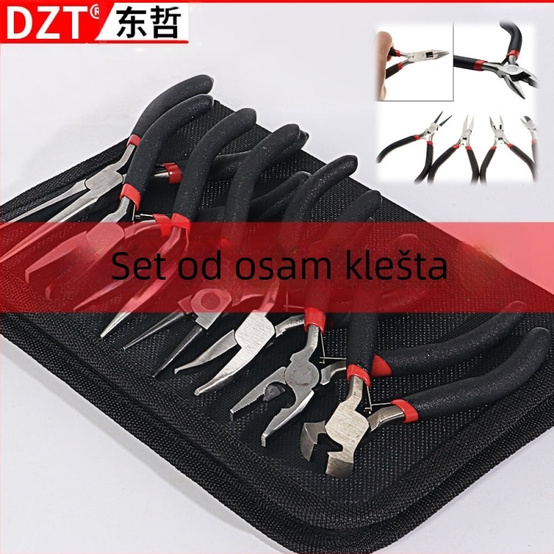 Mini kliješti s platnenom presvlakom na ručkama i plastično premazanim držačem, 8-djelni set za ugradnju, rastavljanje i instalaciju (Brand: DZT; Materijal: 45# čelik; Čvrstoća: visoka)