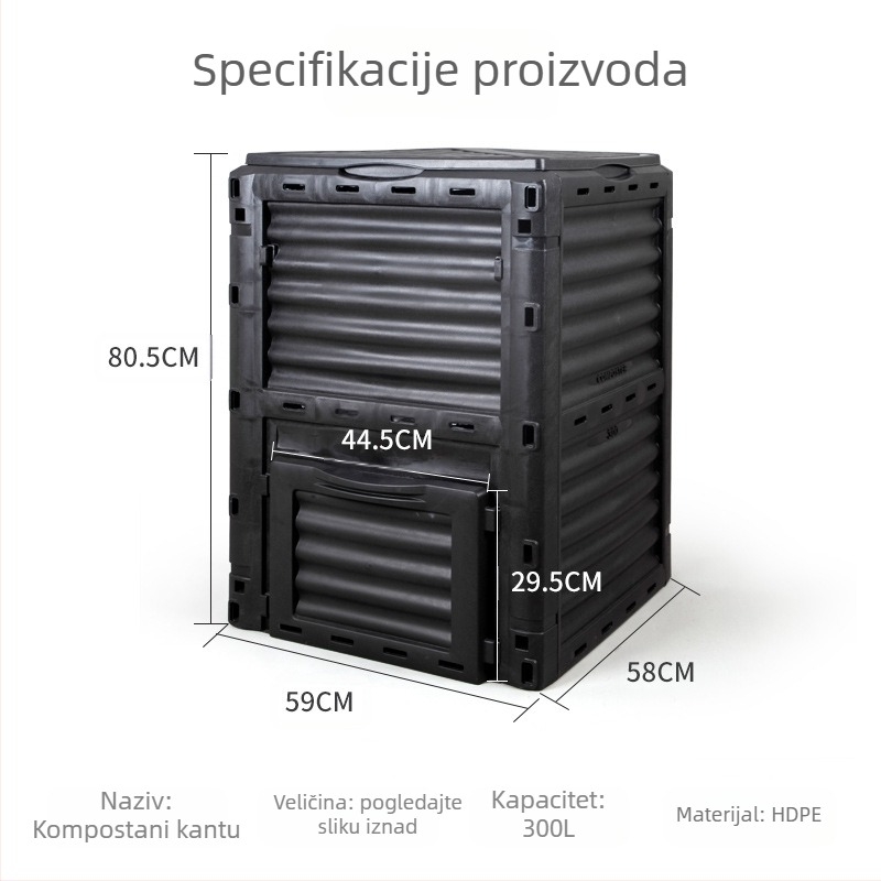 Plastična kanta za kompost za vanjsku upotrebu s poklopcem – HMTPC, pogodna za dvorište i vrt