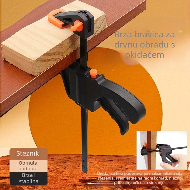 F-tip stolarska stezaljka s brzim učvršćivanjem pod pravim kutom i okidačem za snažno stezanje