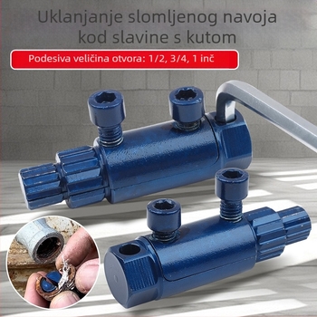 Višenamjenski alat za kutni ventil slavine: izvlačič polomljenih vijaka i navojni taps, veličine 4 i 6, glava s obrnuto navijanjem
