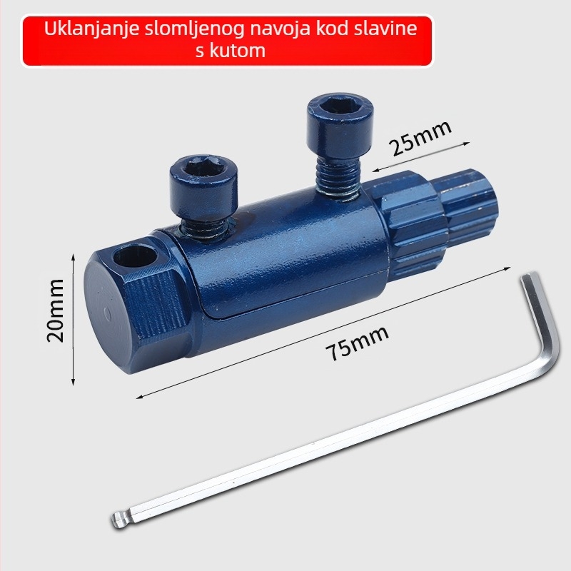 Višenamjenski alat za kutni ventil slavine: izvlačič polomljenih vijaka i navojni taps, veličine 4 i 6, glava s obrnuto navijanjem