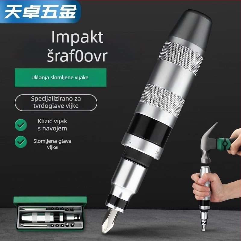 Set udaračkih odvijača s bitovima za vađenje hrđavih vijaka, od krom-molibden čelika, magnetski