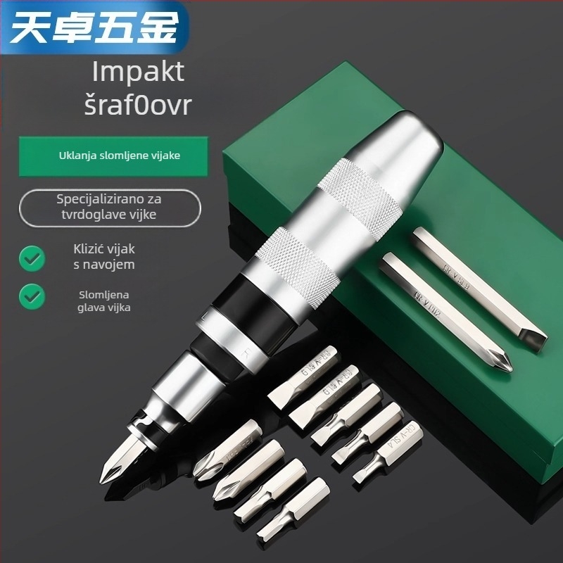 Set udaračkih odvijača s bitovima za vađenje hrđavih vijaka, od krom-molibden čelika, magnetski