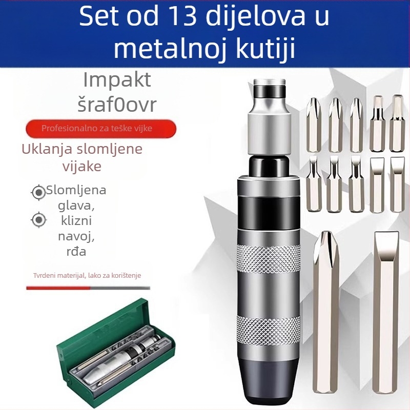 Set udaračkih odvijača s bitovima za vađenje hrđavih vijaka, od krom-molibden čelika, magnetski