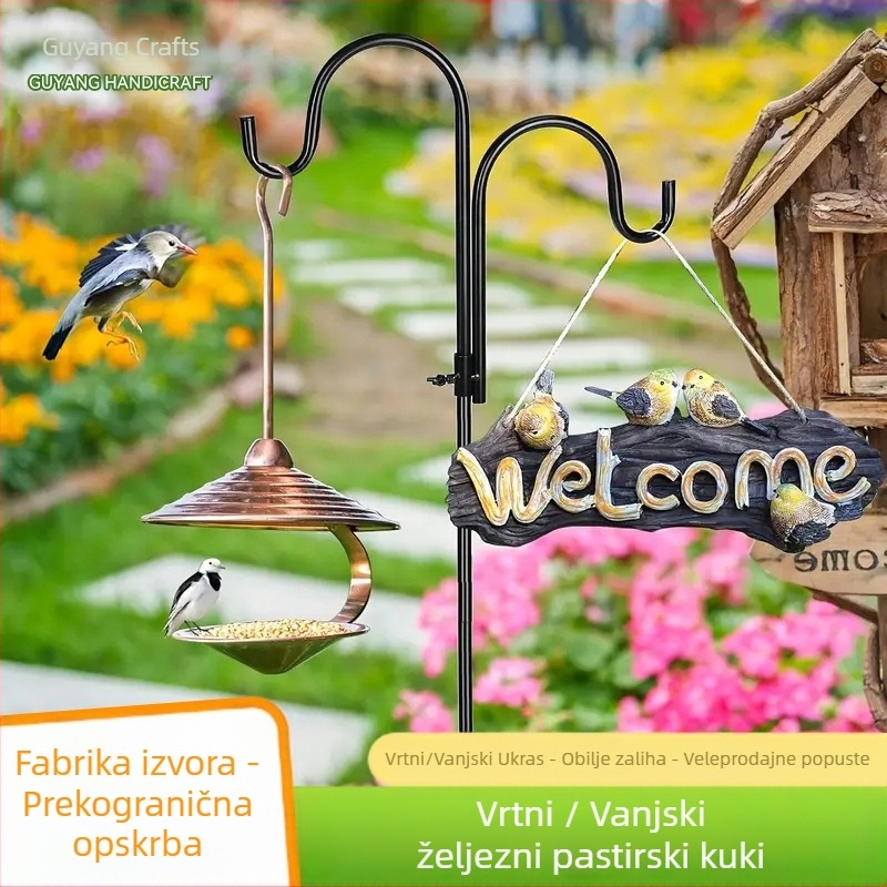 Željezni držač lampe za vrt – debeli, odvojivi, otporni na koroziju, s geometrijskim dizajnom, u drvenoj kutiji
