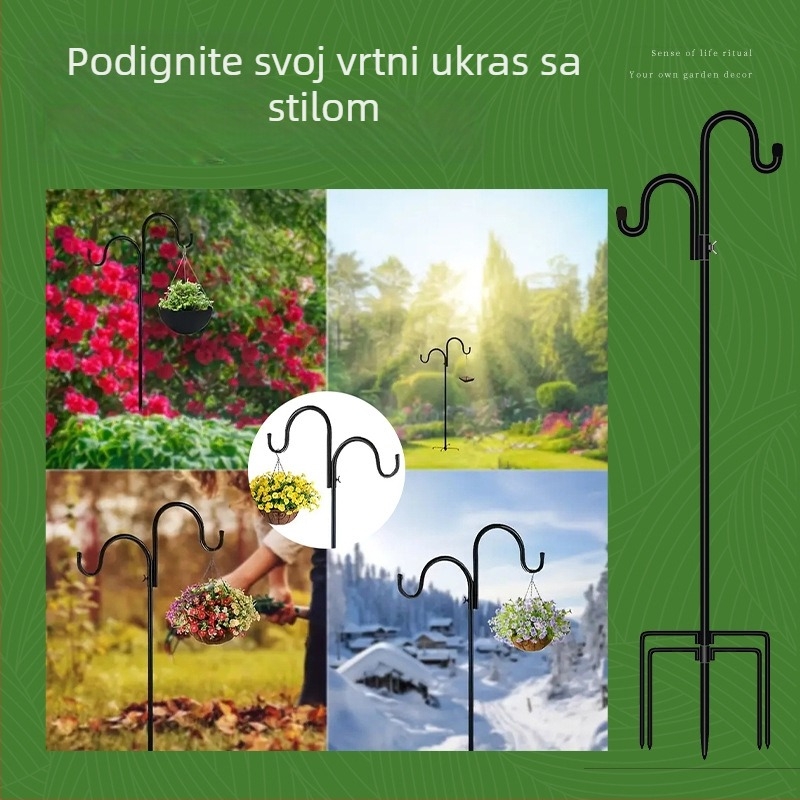 Željezni držač lampe za vrt – debeli, odvojivi, otporni na koroziju, s geometrijskim dizajnom, u drvenoj kutiji