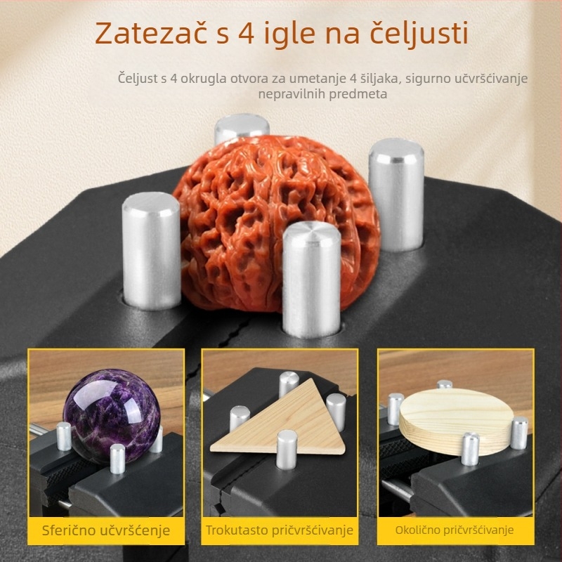 Drveni stolni kliješt za obradu drveta, metalna konstrukcija, višestruko prilagodljiv, ravna čeljust, za kućnu upotrebu