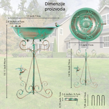 Željezna dekorativna posuda za hranjenje i kupanje ptica, vrtna dekoracija i vanjska posuda za biljke - materijal: željezo - izrada: poluručna i poluautomatizirana - težina: 1,6 kg