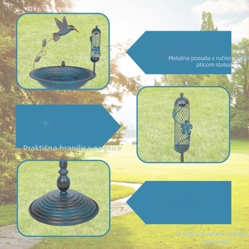 Željezni kupalište za ptice, dekorativno za vanjsku baštu, poluručni i polu-mehanički dizajn (Materijal: Željezo; Oblik: poluručni i polumehanički; Namjena: vanjski vrt)