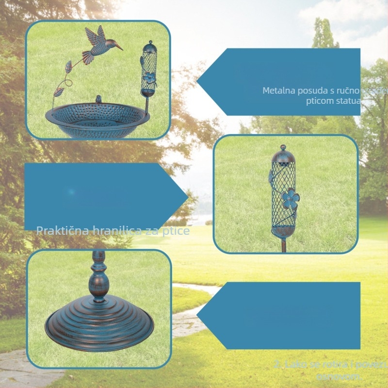 Željezni kupalište za ptice, dekorativno za vanjsku baštu, poluručni i polu-mehanički dizajn (Materijal: Željezo; Oblik: poluručni i polumehanički; Namjena: vanjski vrt)