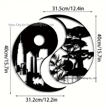 Željezna Yin–Yang zidna silueta – moderna geometrijska metalna dekoracija za dom i ured