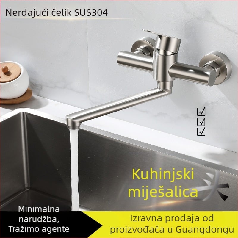 Kuhinjski miješalj od nehrđajućeg čelika, zidna ugradnja, keramički jezgreni ventil, model CF-013, nazivni tlak 1.6 MPa