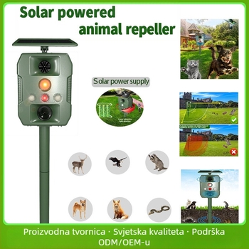 Vanjski solarni ultrazvučni repelent za životinje, model ZS-618, 5V, 13,5–28,5 kHz, 1W, LED bljeskalica