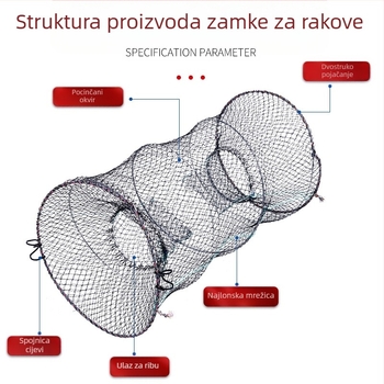 Šestžilna sklopiva klopka za krabe, okrugla teleskopna opružna mreža crne boje