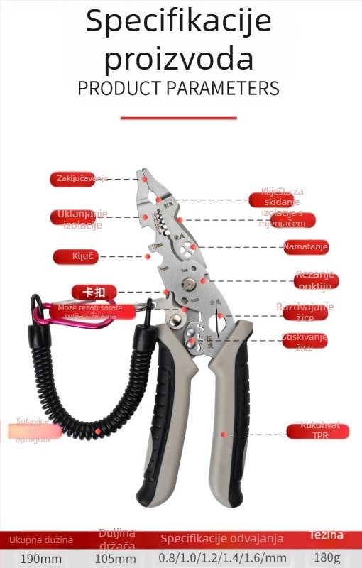 Xiao Xi Višenamjenski zakrivljeni kliješt za skidanje izolacije žica i krimpanje – izdržljive