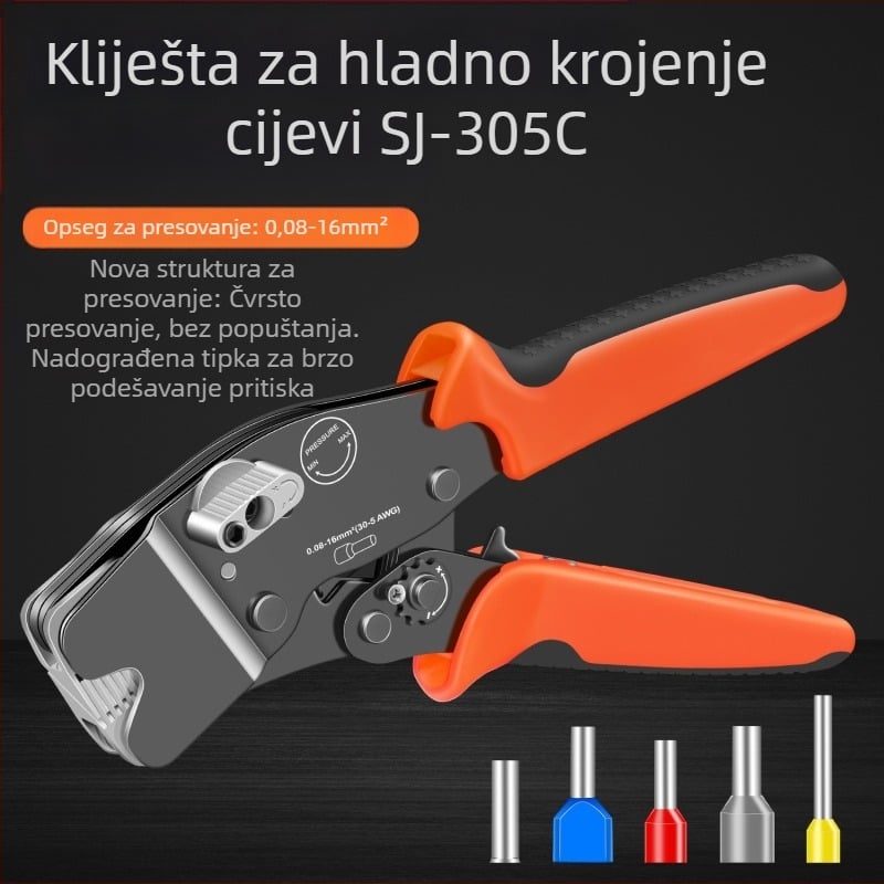 SANJIANG Krimp kliješta za VE cijevne terminale, predizolirani pin terminali, posebno krimpanje za cijevne terminale, visoko ugljično čelično, težina 0.52