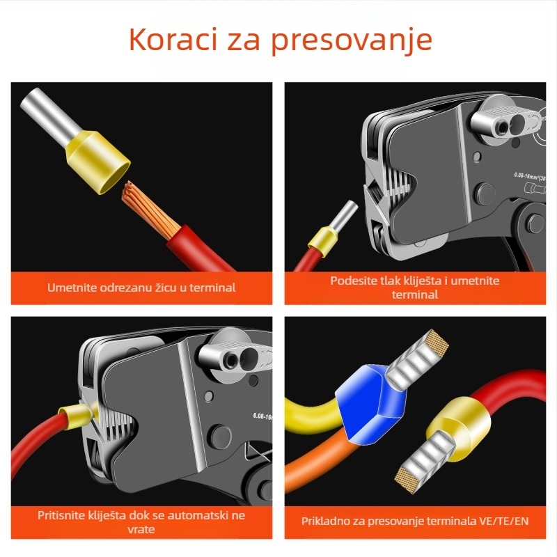 SANJIANG Krimp kliješta za VE cijevne terminale, predizolirani pin terminali, posebno krimpanje za cijevne terminale, visoko ugljično čelično, težina 0.52