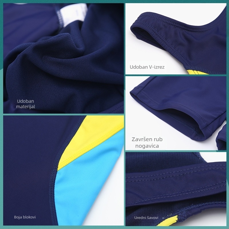 Dječji jednodijelni kupaći kostim, bez rukava, poliester 85% s podstavom od elastana 15%, konzervativan uzorak