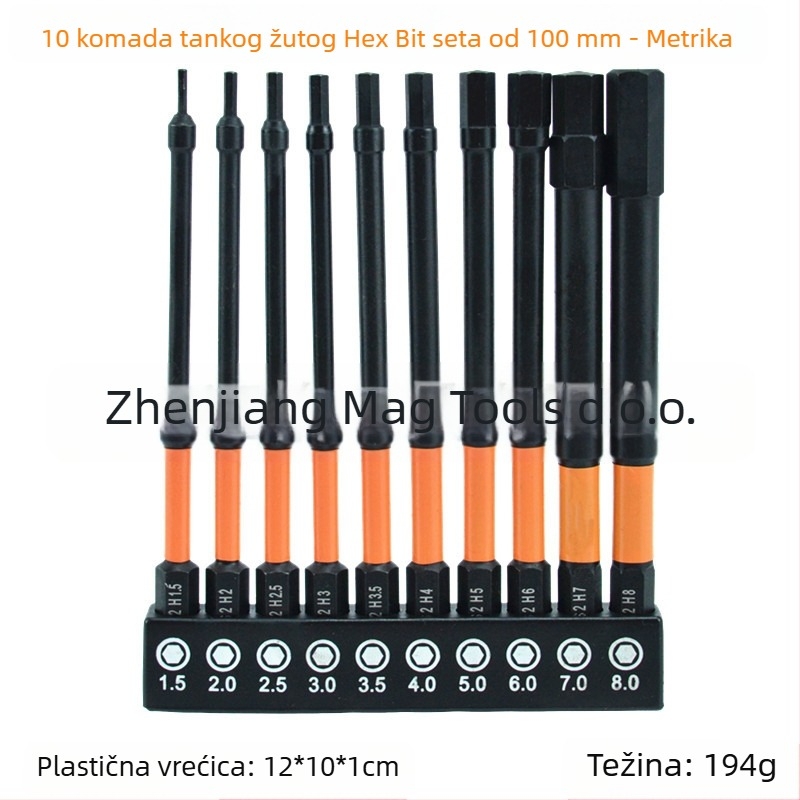 Set deset metričkih hex bitova, fosfatni završni sloj, S2 legura, otporan na udarce, tanak profil