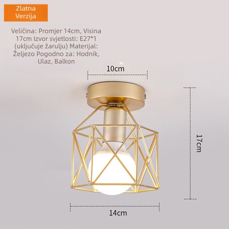 Stropno svjetlo, Novo kinesko-željezni stil LED, 220V, metalno tijelo, PVC sjenilo, za hodnik i ulaz, 3–5 m²