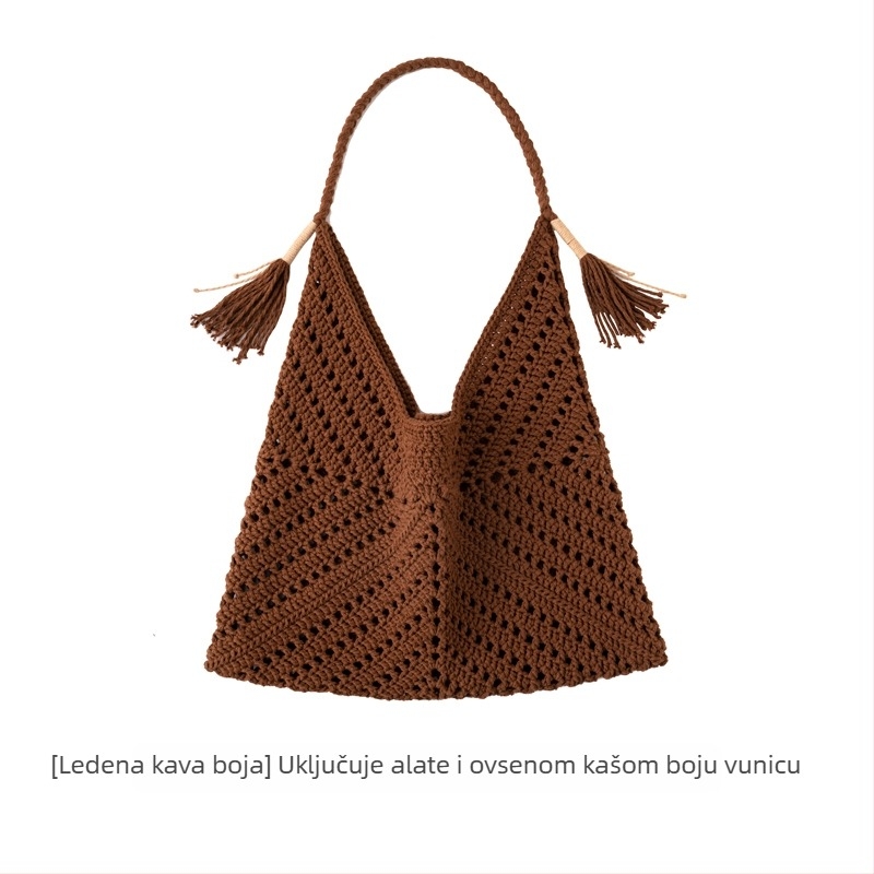 Set materijala za trokutičnu torbu s dutom pamukom niti, ručno pletena torba