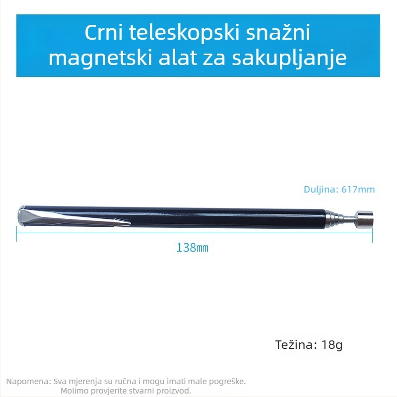 Izvlačni magnetski podizač, 1,5 lb, završna obloga od nehrđajućeg čelika, s klipsom za olovku, snažan magnet