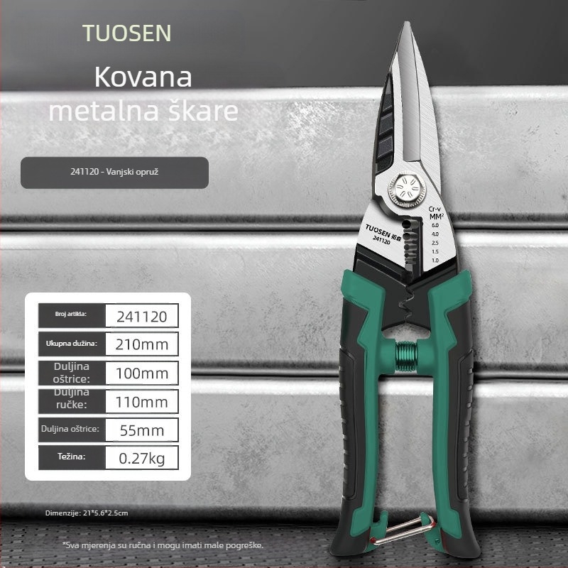 Tuosen Višenamjenske željezne škare za metal — avionske škare, rezanje aluminijskih panela, rezanje nosive konstrukcije za strop, visoka tvrdoća