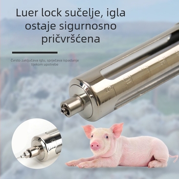 Veterinarska nehrđajućeg čelika dugotrajna špriceva s prilagodljivim vakcinacijskim injektorom za svinje, goveda i ovce — pogodna za uzgoj životinja i akvakulturu; radi pri normalnoj temperaturi; jamstvo kvalitete