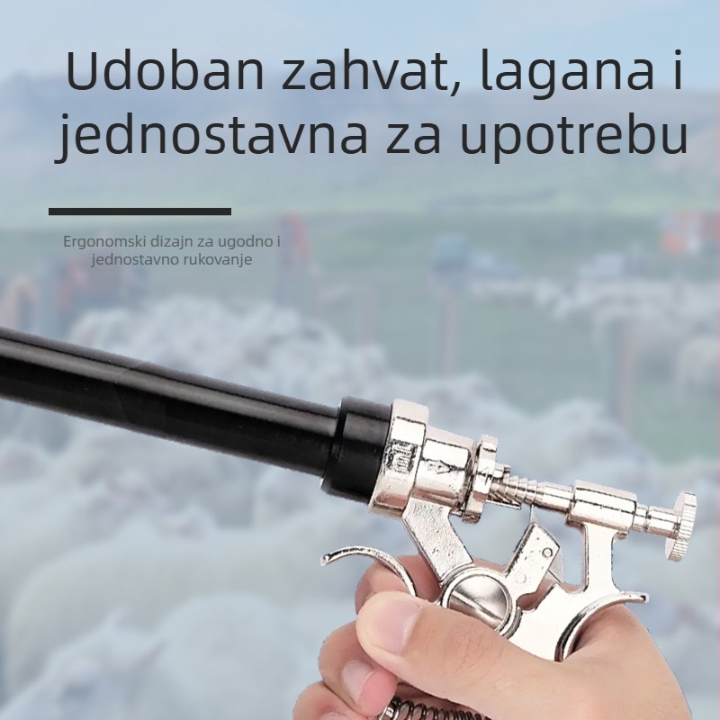 Veterinarska nehrđajućeg čelika dugotrajna špriceva s prilagodljivim vakcinacijskim injektorom za svinje, goveda i ovce — pogodna za uzgoj životinja i akvakulturu; radi pri normalnoj temperaturi; jamstvo kvalitete